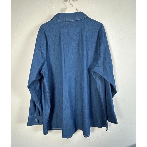 Quacker Factory Womens Wildflower Long Sleeve Denim Shirt 2X Blue Snap Front New - Picture 2 of 7
